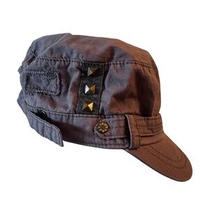 Roxy Studded Cadet Military Cap Hat One Size Gray Blue Distressed Y2K Streetwear